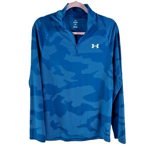 Men’s Under Armour Blue Teal Camouflage Pattern Quarter Zip Pullover Small